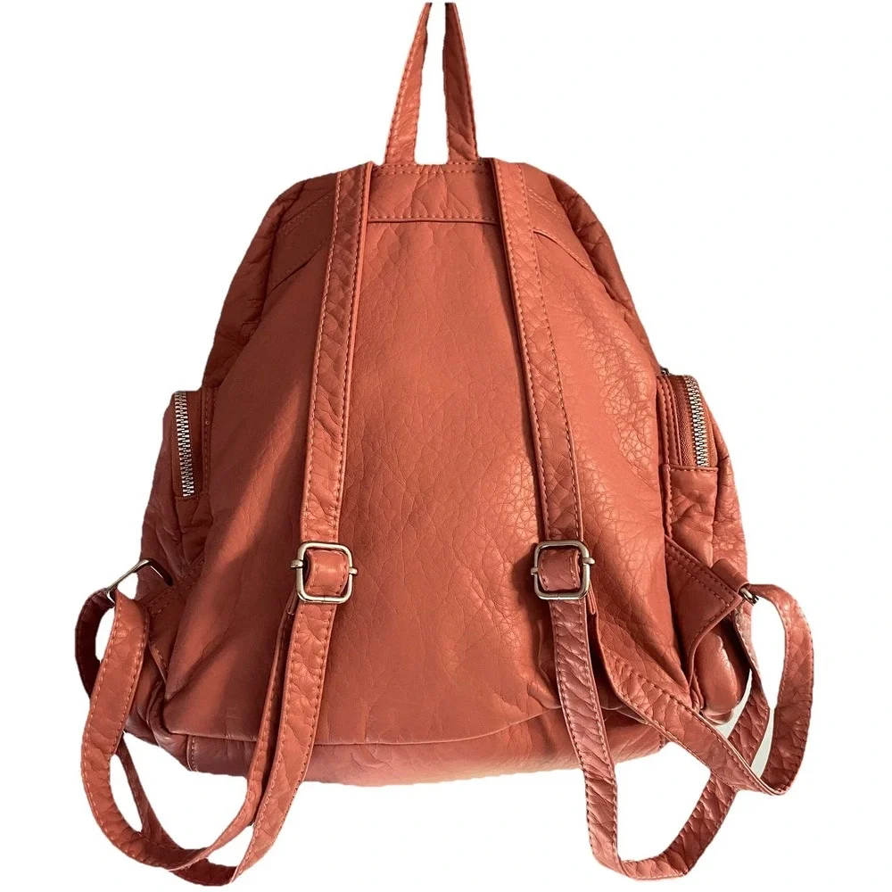 UnderOneSky Womens Super soft Rose Pink Pebbled Backpack Multiple Pocket 12x12x5